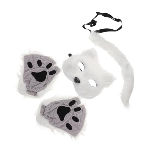 Toyvian 1 Satz Halloween-maske Tierische Maske Flauschige Maske Katzenhandschuhe Maskerade Cosplay-maske Katze Cosplay-maske Cosplay-party-masken Pelziges Kostüm Heckstütze Kunstpelz Weiß von Toyvian