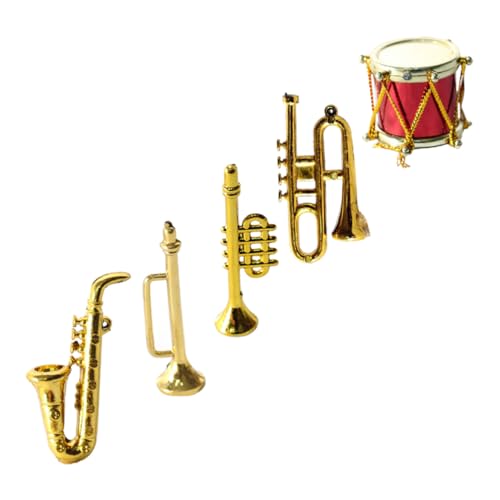 Toyvian 1 Satz Mini-Saxophon Miniatur Mini-Instrumente -musikinstrumente Winzige Trommel Kleines Saxophon Mini-trompete- Mini-baumhaus Mini-Klarinette Golden Plastik von Toyvian