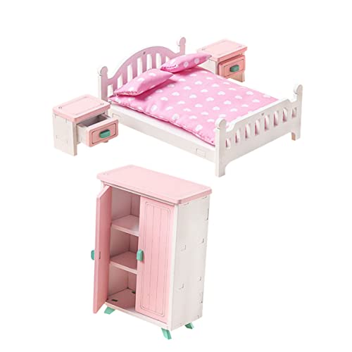 Toyvian 1 Satz Simulationsrestaurant Nachttisch Bett Miniatur Häuser Puppe Möbel Rosa Hölzern von Toyvian