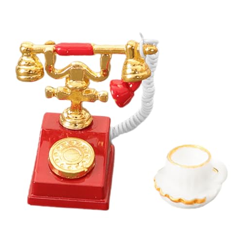 Toyvian Mini-Telefon und Tassen-Set Vintage-Miniatur-puppenhaus-telefonmodell für Heimdekoration und Spielzeug von Toyvian