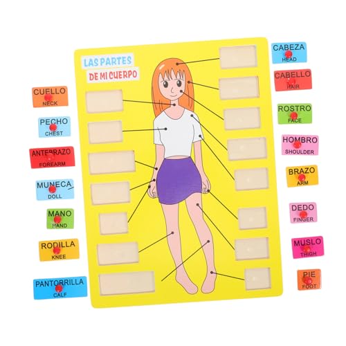 Toyvian 1 Satz Spanisches Rätsel Kleinkind Rätsel Für Kleinkinder Menschliche Körperteile Puzzle Kinderspielzeug Lernspielzeug Werkzeug Kindererkennungsspielzeug Holz von Toyvian