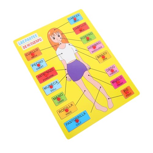 Toyvian 1 Satz Spanisches Rätsel menschliche Körperteile Lernspielzeug Kinderspielzeug holzspielzeug kinderpuzzle spaß Werkzeug puzzletisch kognitives Lehrmittel von Toyvian