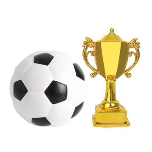 Toyvian 1 Satz Trophäen-fußballmodell Kleines Fußballmodell Goldene Pokale Fußball-kuchendekoration Mini-fußball Tortenaufsätze Für Sport Fußball-kuchenaufsatz Plastik Wiederverwendbar von Toyvian