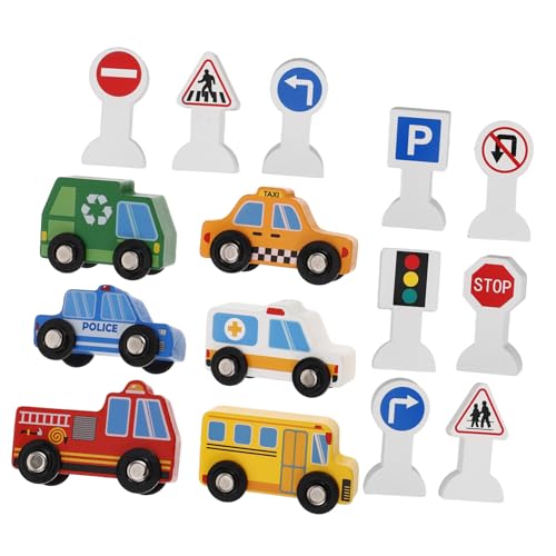 Toyvian 1 Set Holzfahrzeuge Und Verkehrsschild Modelle Spielzeugset Mit 9 Verkehrszeichen Für Holzspielzeug Autos Baufahrzeuge Für Kleinkinder Ideal Für Kreatives von Toyvian