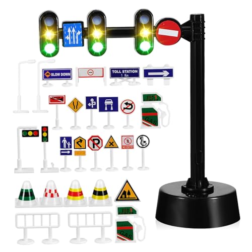 Toyvian 1 Set Lernspielzeug Spielzeugmodelle Verkehrsminiatur Haltestelle Straßenzubehör Schilder Licht Mini von Toyvian