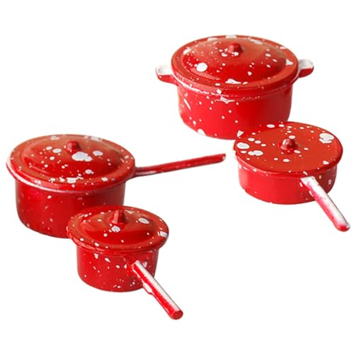 Toyvian 1 Set Puppenhaus Emaille Pfanne Herd Braten Mehrzweck Cocktails Machen Milch Pfanne Backen Innendekoration Machen Topper Kochtopf Kochgeschirr Miniatur Küchenutensilien Metall Rot von Toyvian