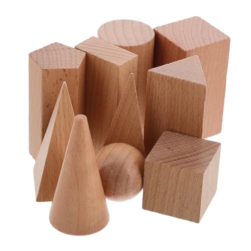 Toyvian 10 Stück geometrisches Modell Geometrische Blöcke Lernen Formspiele Geometrie Bausteine Geometrische Modelle Mathe Lernspielzeug kleine Holzklötze Holzgeometrieformen hölzern Beige von Toyvian