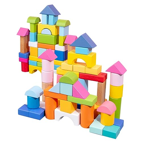 Toyvian 100st Blöcke Konstruktionsspielzeug Lernspielzeug Für Bausteine Für Kleinkinder Stielspielzeug Kinderspielzeug Geometrische Holzblockkinder Hölzern von Toyvian