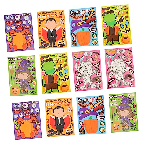 Toyvian 12 Blätter Halloween-Puzzle-Aufkleber Machen Ihren Eigenen Aufkleber Für Kinder Schulbelohnungen von Toyvian