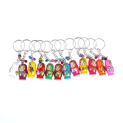 Toyvian 12pcs Matroschka Schlüsselanhänger Holz Mini Babuschka Puppen Holzspielzeug Taschenanhänger Autoschlüssel Anhänger Schlüsselring Geschenk Party Mitgebsel Zufällige Muster von Toyvian