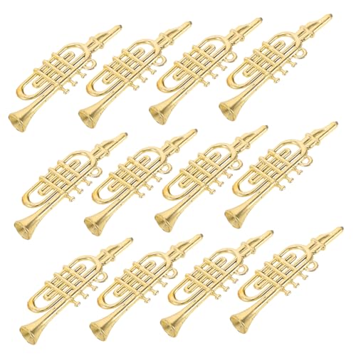 Toyvian 12st Weihnachtsdekoration Weihnachtsgirlande Musikspielzeug Horn Mini-Klarinette Gefälschte Trompete -trompete Mini-Sachen Puppenhaus-trompete Miniaturen Plastik Golden von Toyvian