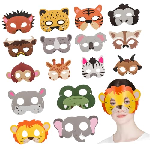 Toyvian 16 Teilige Partymaske Tiermaske Tier Cosplay Masken Affenmaske Kindermasken Jungen Cartoon Maske Kostüm Maskenherstellungsset Tigermaske Tierkostüme Für Kinder von Toyvian