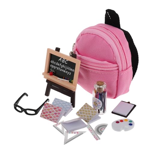 Toyvian 16-Teiliges Set Schulmaterial Mini taschenrechner Tablett Münzen Verbundschalldämpfer Schreibwaren Werkzeug Mini-Schulzubehör Mini-Rucksäcke, Holz von Toyvian