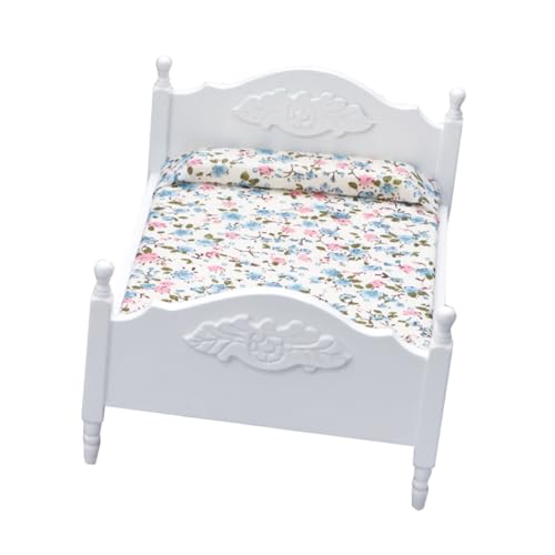 Toyvian 1Stk Mini-Doppelbett Puppenbett klein Häuser Bausatz babybett Kinderbett puppenstubenmöbel Dollhouse Furniture Mini-Bett-Möbel Möbelmodell Stoff Weiß von Toyvian