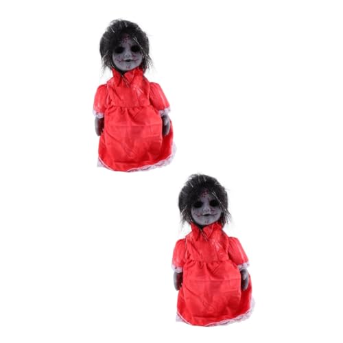 Toyvian 2 STK Sprachaktivierte Induktions-laufpuppe Halloween-Puppen Beängstigend Halloween Leuchtende Puppe Gruselige Puppe Gruselige Halloween-Dekoration Plastik Scheinen Ornamente von Toyvian