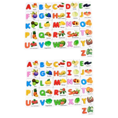 Toyvian 2 Sätze Englische Buchstaben Passende Blöcke Spielzeug Kinder Obst Gemüse Puzzle Früherziehung Buchstabenkarten ABC Alphabet Buchstabenkarten Aus Holz von Toyvian