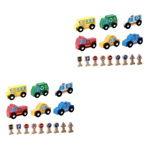 Toyvian 2 Sätze Kinderfahrzeug Aus Holz Mini-autospielzeug Aus Holz Verkehrsschild Aus Holz Ampelspielzeug Aus Holz Verkehrszeichen-figurenmodell Kleinkind Straßenschild Tragbar Hölzern von Toyvian