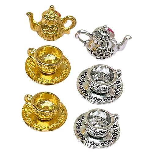 Toyvian 2 Sätze Mini- -kaffeemaschine-Set Mini-teetasse So Tun, Als Ob Wäre Miniatur-Dinge Rollenspielzubehör Mini-tassen Mini-puppenhauszubehör Mini-hausdekoration Metall von Toyvian