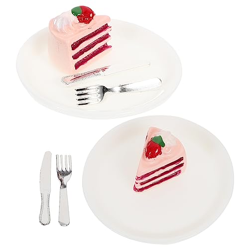 Toyvian 2 Sätze Mini-kuchenteller Miniatur-kuchendessert Mini-Kuchen-Modell Kleines Kuchenmodell Miniatur Vorgetäuschter Kuchen Mini-Sachen Mini- -küchenzubehör Winziges Essen Harz Rosa von Toyvian