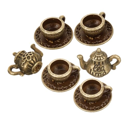 Toyvian 2 Sätze Miniatur-Essens- und Spielzeugszenen Mini-Kaffeetasse Mini-Hausdekoration kleine Tierfiguren Küche Rollenspiel Mini zubehör Mini Miniaturutensilien Eisen Dark Brown von Toyvian