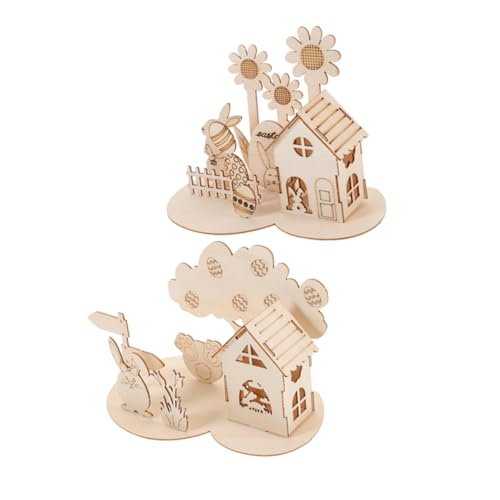 Toyvian 2 Sätze Osterschmuck aus Holz Trockenbau Reparaturset Puppenhaus-Miniatur-Schallplatten große Klauenklammern Wok Puzzle Dekoration Ostergeschenk für hölzern Khaki von Toyvian