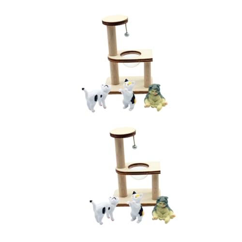 Toyvian 2 Sätze Puppenhaus Katze Klettergerüst Kratzbaummodell Mini-katzenbaumschmuck Miniatur-kratzbaum Mini-hausmöbel Mini-hausschmuck Mini- -Layout-Requisite Mini-katzenpost Holz von Toyvian