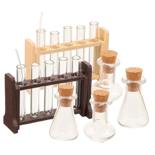 2 Sätze Puppenhaus-Mini-reagenzglas-messbecher-Set Aus Simuliertem Glas Miniatur-laborgeräte Miniatur-puppenhaus-Labor Mini-labormodell Puppenspielsets Kleines Haushalt Regal Holz von Toyvian