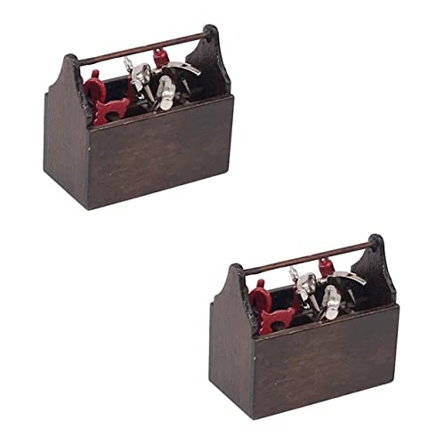 Toyvian 2 Sätze Puppenhaus-werkzeugkasten Miniatur Mini-szenen-Matching-Modell Mini-Familien-Toolbox-schmuck Mini-Familien-werkzeugkasten-Ornament Mini- -Toolbox-Modell Legierung Brown von Toyvian