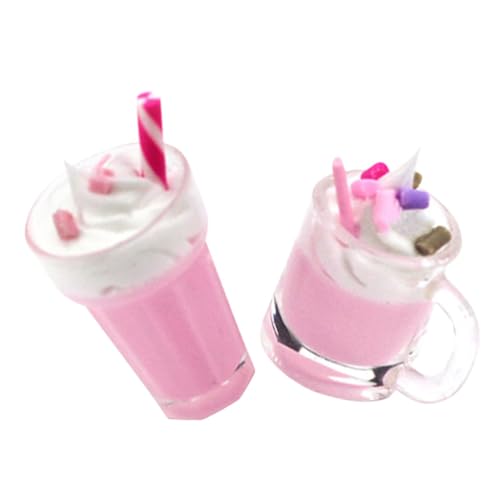 Toyvian 2 Stück Mini Erdbeer Milchshake EIS Miniatur Puppenhaus Zubehör Künstliche Lebensmittel Requisite Mini Küchenszene Puppenhaus Zubehör Mini Dekorationen Harz von Toyvian