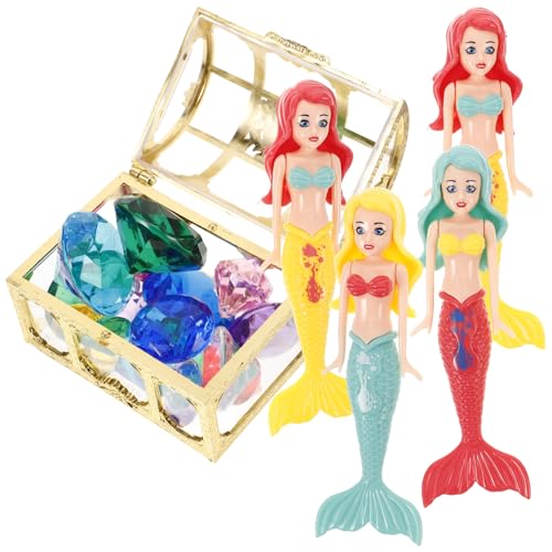 Toyvian 26-Teiliges Edelstein-Meerjungfrau-Set: Tauch-Edelstein-Piraten-Schatzkiste – Meerjungfrau-Tauchspielzeug – Interaktives Wasserspielzeug Für Schwimmbäder von Toyvian