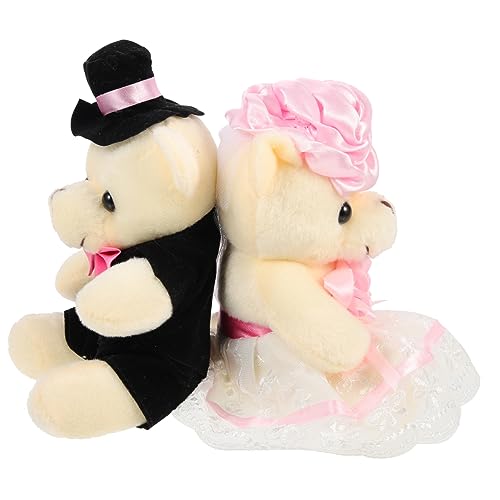 Toyvian 2St Hochzeitsbärenpuppe Kanye Bär Plüsch Plüschtiere Niedlich Hochzeitsgeschenk Plüschbär Plüschbärchen Brautpaar Bärenpuppenfigur Hochzeitsdekorationen PP Baumwolle Rosa von Toyvian