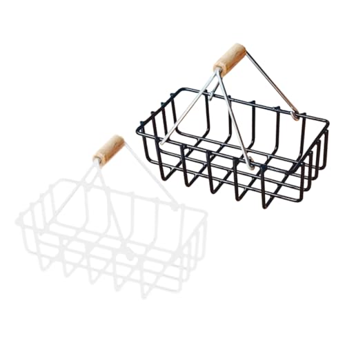 Toyvian 2St Mini-Korb ablagekörbe kühlkorb einkaufskorb Storage Baskets Aufbewahrungskorb Miniaturkorb Modellbau Weiden Zubehör für Puppenhäuser Puppenhaus-Korb-Modell Legierung von Toyvian