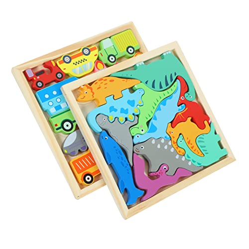 Toyvian Magnete Kinder Spielzeug Kinder 2er Set Holzpuzzle Für Lustige Lernpuzzles Mit Dinosaurier Und Verkehrsmitteln Fördert Die Motorischen Fähigkeiten Von Kleinkindern Ab 2 Jahren von Toyvian