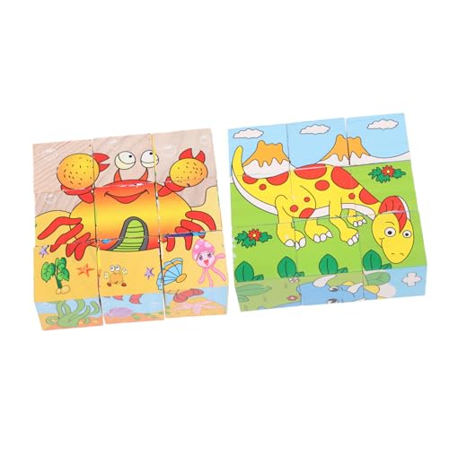 Toyvian 2st Dreidimensionales Puzzle Baustein Bildungsrätsel Rätsel Zum Frühen Lernen Cartoon-Puzzle Lustiger Puzzleblock Cartoon-rätsel Holzpuzzle Für Hölzern von Toyvian