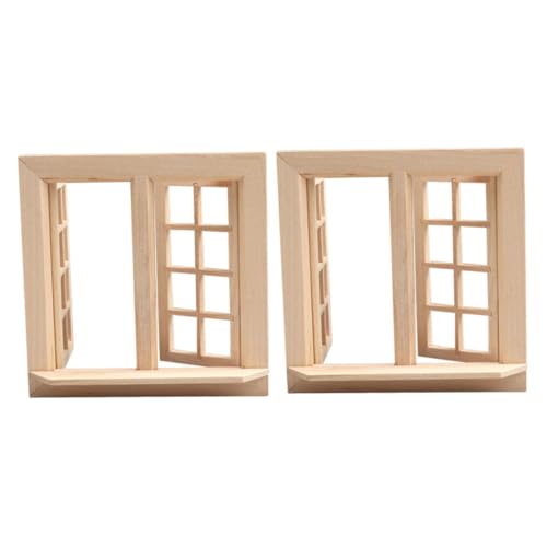 Toyvian 2st Mini-tür- Und Fenstermodell Mini-fensterrahmen Puppenhaus-fensterdekorationen Miniaturspielzeug Puppenhausteile Miniatur-fensterrahmenmodell Mini-möbel Khaki Hölzern von Toyvian