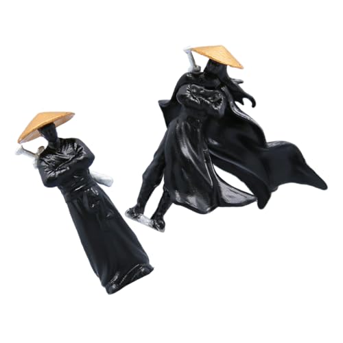 Toyvian 2st Ritterlicher Schmuck Japanische -Statue Japanische Zen-gartendekoration Japanische Gartendeko Mini-fischerfiguren Mini-gartenfiguren Miniatur-Dinge Black Plastik von Toyvian