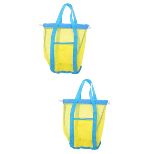 Toyvian 2st Strandtasche Für Kinder Strandtasche Im Mesh-Design Sandspielzeugtaschen Strandtasche Mit Kordelzug Mesh-sommertaschen Strandnetztaschen Hohle Reisehandtasche Yellow Nylon von Toyvian