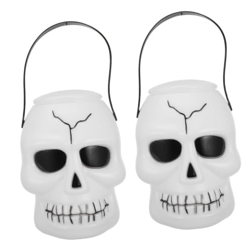 Toyvian 2st Tragbares Schädel Fass Süßigkeitenbehälter Halloween-süßigkeitskessel Mini-halloween-süßigkeitshalter Hexeneimer Mit Kessel Süßes Oder Saures Taschen Süßigkeiten Eimer Weiß Abs von Toyvian