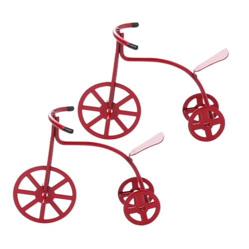 Toyvian 2st Zubehör Für Puppenhäuser Puppenhaus Miniatur Fahrrad Mini-Finger-Bike-Spielzeug Fahrradverzierung Puppenhaus-Dreirad Fahrräder Für Puppenhäuser Mini-Bike-Figur Rot Legierung von Toyvian