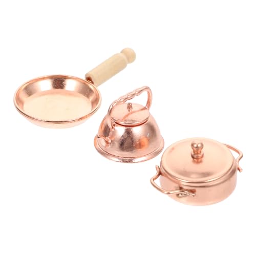 Toyvian 3 STK Minitopf Home Decor wohnungsdeko Miniaturgeschirr kochgeschirrset heizkessel Boiler Werkzeug Miniatur-Kochgeschirr- kleines Hauszubehör Aluminiumlegierung Golden von Toyvian