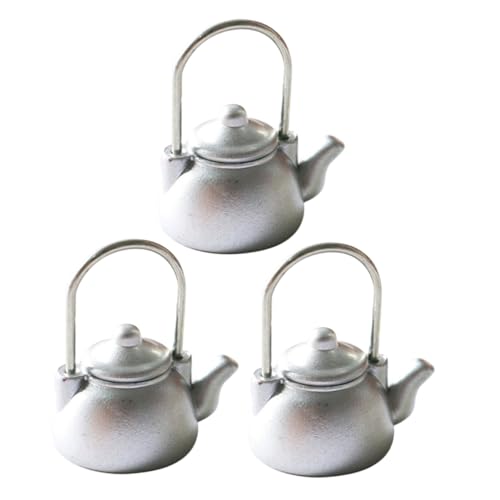 Toyvian 3 STK Vintage Wasserkocher Mini-hausversorgung Miniaturen Simulierte Teekannenverzierung Bausätze Puppenhausmöbel Desktop-Ornament Mini- Ornament Silver Plastik von Toyvian