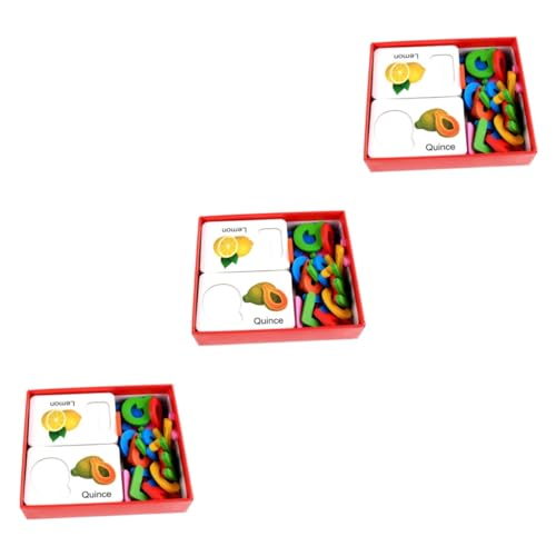 Toyvian 3 Sätze Buchstaben-Frucht-rätsel Obst Passendes Blockspielzeug Rätsel Für Kinder Holzpuzzle Formen Hölzern von Toyvian