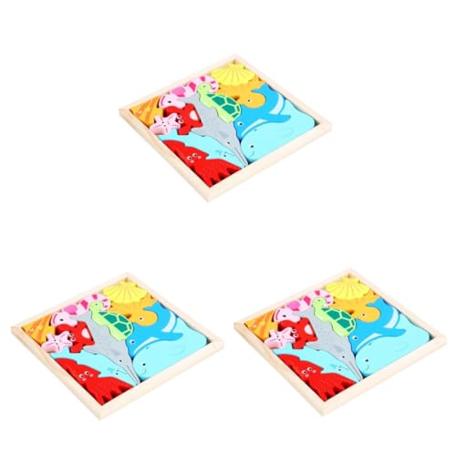 Toyvian 3 Sätze Dreidimensionales Tierpuzzle Filament Vaterschaft Ozeantiere Spielzeug Kleinkindspielzeug Ozeantier Puzzlespielzeug Cartoon Holzpuzzle Spielzeug Obstmodell Suite Holzfisch von Toyvian