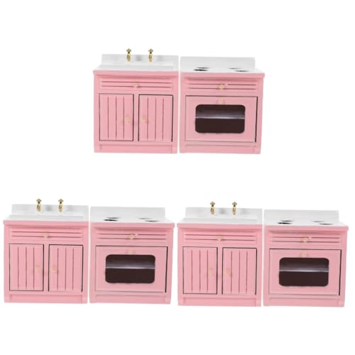 Toyvian 3 Sätze Mini-küchenzubehör Möbel Küchenszene Requisite Puppenhausbedarf Puppenhaus Herd Puppenhaus Miniatur-Herd-Requisite Küchendekor Mini-hausbedarf Schrank Rosa Kombination Holz von Toyvian