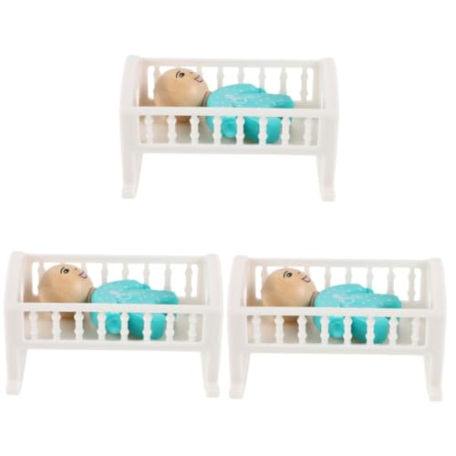 Toyvian 3 Sätze Puppenhausbett Mini-Hausmöbel Puppenhaus-Miniaturkrippe Zubehör für Puppenhäuser Babypuppenbett Puppenbett Dekoration babybett Mini-Krippenmodell Miniatur-Krippenmodell abs von Toyvian