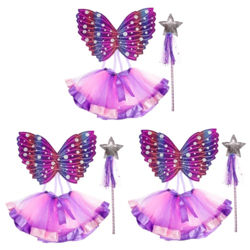 Toyvian 3 Sätze Schmetterlingsflügel für Kinder Feenflügel Mädchenkostüm Kinder Verkleidung Schmetterling Partykleidung für Kinder Flügel für Kostüm Elfenflügel für Mädchen Tutu-Rock Stoff von Toyvian