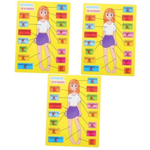 Toyvian 3 Sätze Spanisches Rätsel Mein Körperrätsel Für Kleinkinder Menschliche Körperteile Spielzeug Modellpuzzle des Menschlichen Körpers Passendes Spielzeug Körperteile Puzzle Holz von Toyvian