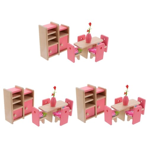 Toyvian 3 Sätze Spielhaus Pädagogische Puppenhausmöbel Spielzeug Kinderspielzeug Puppenhaus-esstisch Und Stühle Puppenhaus Möbel Spielzeug Möbelschmuck Hölzern Mini Spielzeugzimmer von Toyvian
