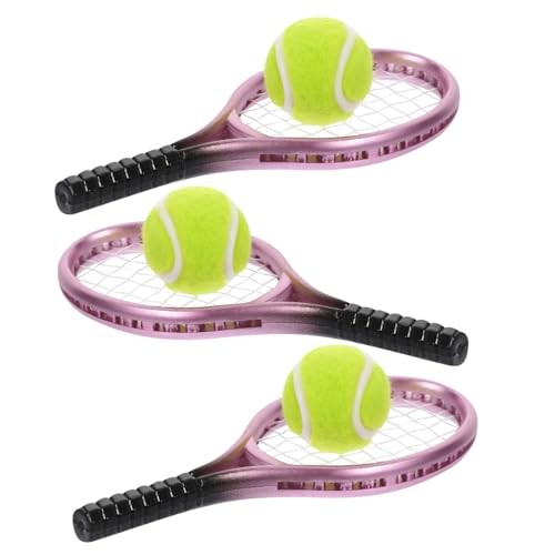 Toyvian 3 Sätze Tennisschläger Tennis Fledermäuse Miniatur Netz Badminton Hausdekoration-Zubehör Werkzeug Fotografie Requisiten Mini-Tool lustiges Minihouse-Tool Plastik von Toyvian