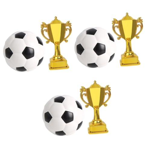 Toyvian 3 Sätze Trophäen-fußballmodell Fußball-kuchenaufsatz Mini-fußball Kleines Fußballmodell Tortenaufsätze Für Sport Goldene Pokale Fußball-kuchendekoration Plastik Wiederverwendbar von Toyvian